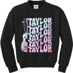 Girl Retro Taylor First Name Personalized Groovy 80s Pink Kids Sweatshirt