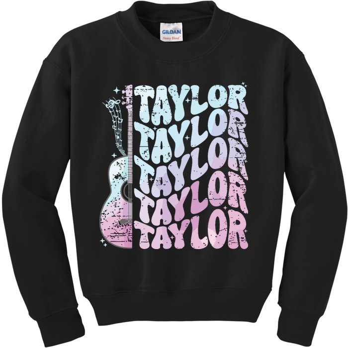 Girl Retro Taylor First Name Personalized Groovy 80s Pink Kids Sweatshirt