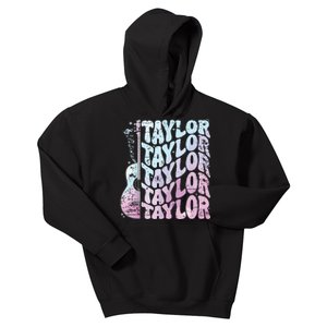 Girl Retro Taylor First Name Personalized Groovy 80s Pink Kids Hoodie