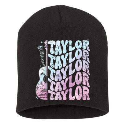 Girl Retro Taylor First Name Personalized Groovy 80s Pink Short Acrylic Beanie