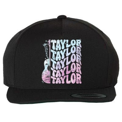 Girl Retro Taylor First Name Personalized Groovy 80s Pink Wool Snapback Cap