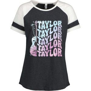 Girl Retro Taylor First Name Personalized Groovy 80s Pink Enza Ladies Jersey Colorblock Tee