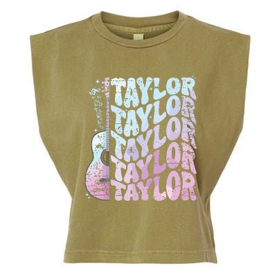 Girl Retro Taylor First Name Personalized Groovy 80s Pink Garment-Dyed Women's Muscle Tee