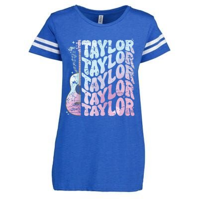 Girl Retro Taylor First Name Personalized Groovy 80s Pink Enza Ladies Jersey Football T-Shirt