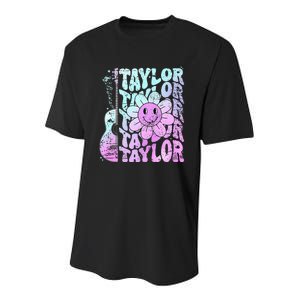 Girl Retro Taylor First Name Personalized Youth Performance Sprint T-Shirt