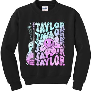 Girl Retro Taylor First Name Personalized Kids Sweatshirt