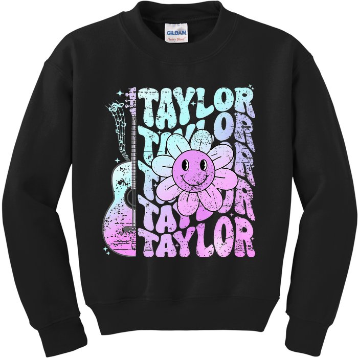 Girl Retro Taylor First Name Personalized Kids Sweatshirt