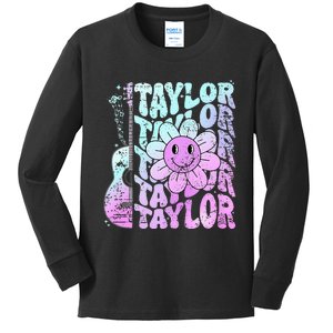 Girl Retro Taylor First Name Personalized Kids Long Sleeve Shirt