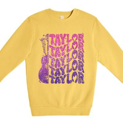 Girl Retro Taylor First Name Personalized Groovy 70s 80s Premium Crewneck Sweatshirt