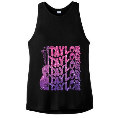 Girl Retro Taylor First Name Personalized Groovy 70s 80s Ladies PosiCharge Tri-Blend Wicking Tank