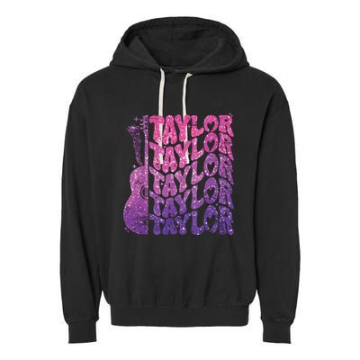 Girl Retro Taylor First Name Personalized Groovy 70s 80s Garment-Dyed Fleece Hoodie