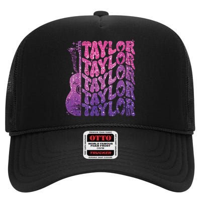 Girl Retro Taylor First Name Personalized Groovy 70s 80s High Crown Mesh Back Trucker Hat