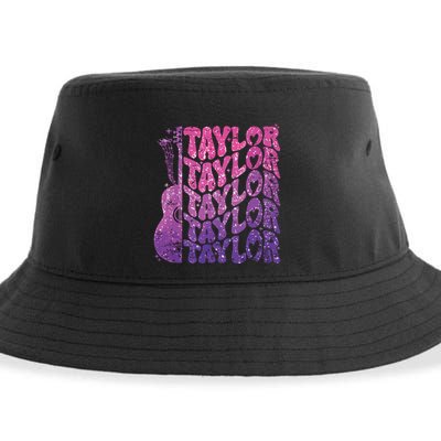 Girl Retro Taylor First Name Personalized Groovy 70s 80s Sustainable Bucket Hat