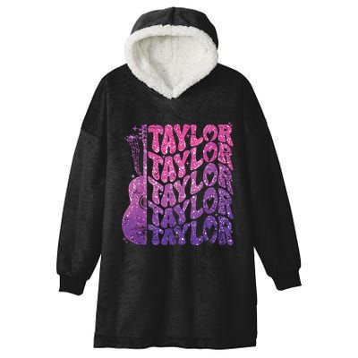 Girl Retro Taylor First Name Personalized Groovy 70s 80s Hooded Wearable Blanket