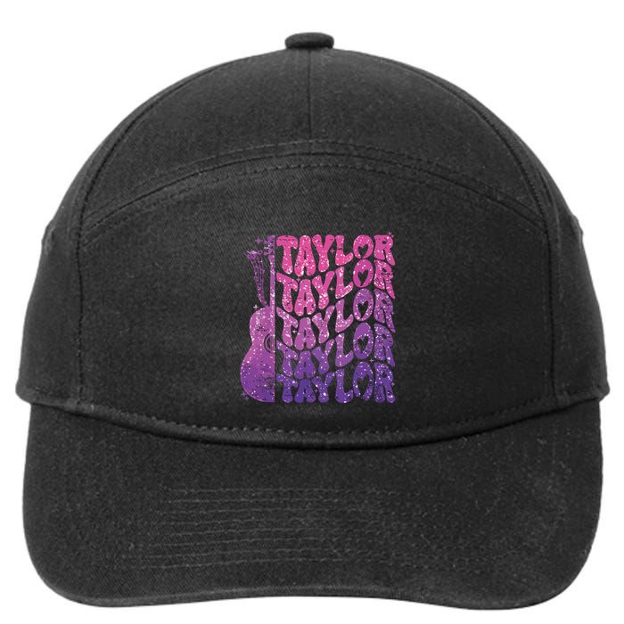 Girl Retro Taylor First Name Personalized Groovy 70s 80s 7-Panel Snapback Hat