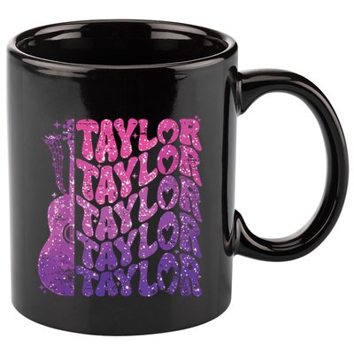 Girl Retro Taylor First Name Personalized Groovy 70s 80s 11oz C Handle Ceramic Mug