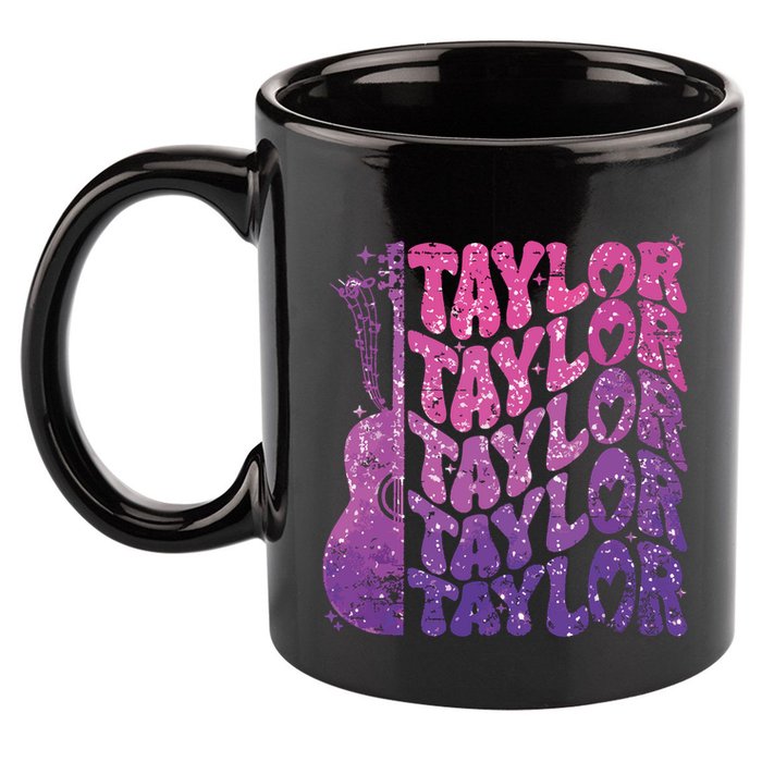 Girl Retro Taylor First Name Personalized Groovy 70s 80s 11oz C Handle Ceramic Mug