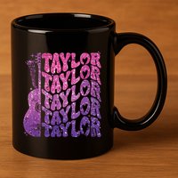Girl Retro Taylor First Name Personalized Groovy 70s 80s 11oz C Handle Ceramic Mug