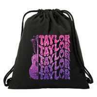Girl Retro Taylor First Name Personalized Groovy 70s 80s Drawstring Bag