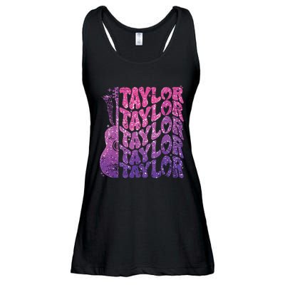 Girl Retro Taylor First Name Personalized Groovy 70s 80s Ladies Essential Flowy Tank
