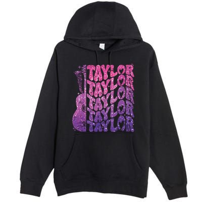 Girl Retro Taylor First Name Personalized Groovy 70s 80s Premium Pullover Hoodie