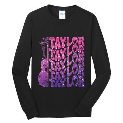 Girl Retro Taylor First Name Personalized Groovy 70s 80s Tall Long Sleeve T-Shirt