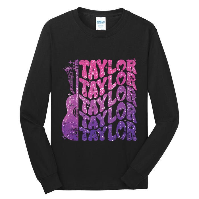 Girl Retro Taylor First Name Personalized Groovy 70s 80s Tall Long Sleeve T-Shirt