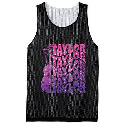 Girl Retro Taylor First Name Personalized Groovy 70s 80s Mesh Reversible Basketball Jersey Tank