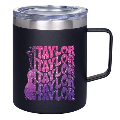 Girl Retro Taylor First Name Personalized Groovy 70s 80s 12oz Stainless Steel Coffee Mug