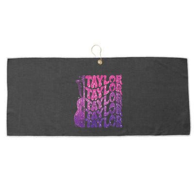 Girl Retro Taylor First Name Personalized Groovy 70s 80s Large Microfiber Waffle Golf Towel