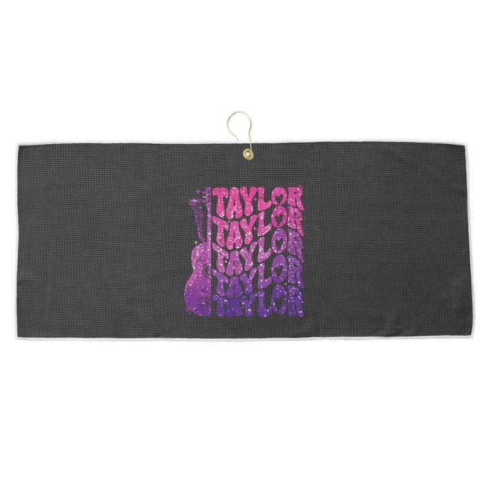 Girl Retro Taylor First Name Personalized Groovy 70s 80s Large Microfiber Waffle Golf Towel