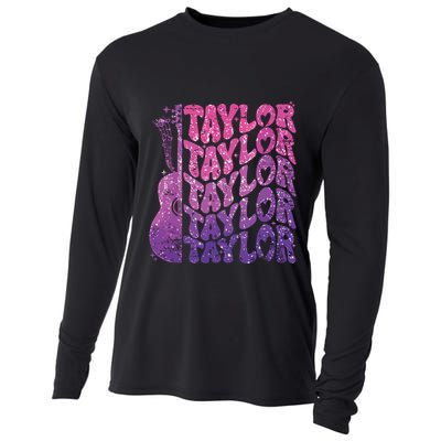 Girl Retro Taylor First Name Personalized Groovy 70s 80s Cooling Performance Long Sleeve Crew