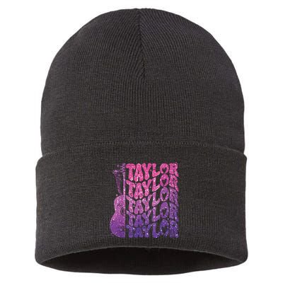 Girl Retro Taylor First Name Personalized Groovy 70s 80s Sustainable Knit Beanie