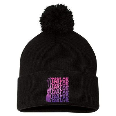 Girl Retro Taylor First Name Personalized Groovy 70s 80s Pom Pom 12in Knit Beanie
