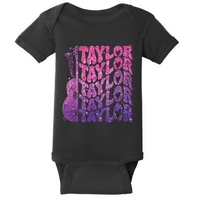 Girl Retro Taylor First Name Personalized Groovy 70s 80s Baby Bodysuit
