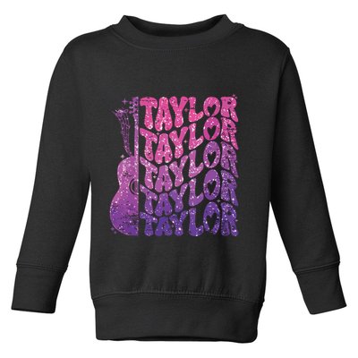 Girl Retro Taylor First Name Personalized Groovy 70s 80s Toddler Sweatshirt