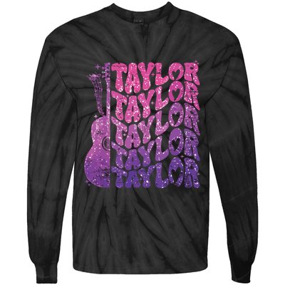 Girl Retro Taylor First Name Personalized Groovy 70s 80s Tie-Dye Long Sleeve Shirt