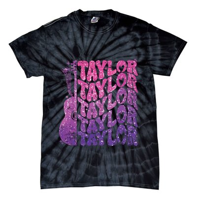 Girl Retro Taylor First Name Personalized Groovy 70s 80s Tie-Dye T-Shirt