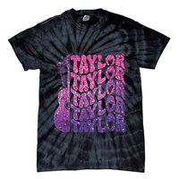 Girl Retro Taylor First Name Personalized Groovy 70s 80s Tie-Dye T-Shirt