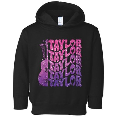 Girl Retro Taylor First Name Personalized Groovy 70s 80s Toddler Hoodie