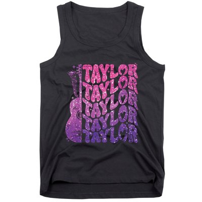 Girl Retro Taylor First Name Personalized Groovy 70s 80s Tank Top