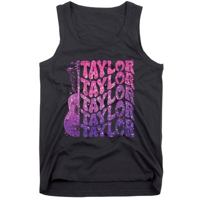 Girl Retro Taylor First Name Personalized Groovy 70s 80s Tank Top