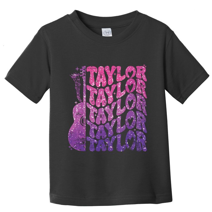 Girl Retro Taylor First Name Personalized Groovy 70s 80s Toddler T-Shirt