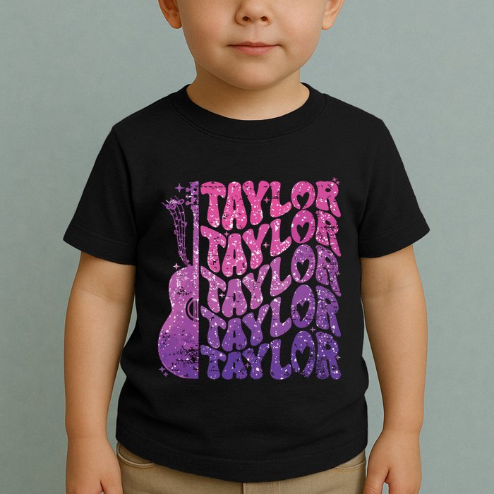 Girl Retro Taylor First Name Personalized Groovy 70s 80s Toddler T-Shirt