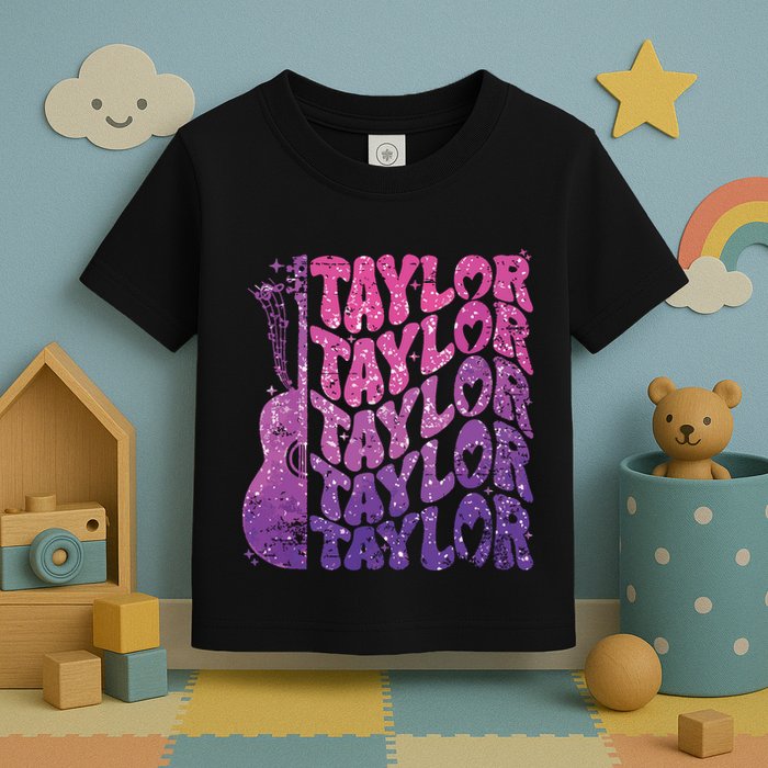 Girl Retro Taylor First Name Personalized Groovy 70s 80s Toddler T-Shirt