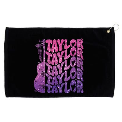 Girl Retro Taylor First Name Personalized Groovy 70s 80s Grommeted Golf Towel