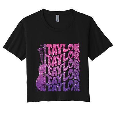 Girl Retro Taylor First Name Personalized Groovy 70s 80s Crop Top