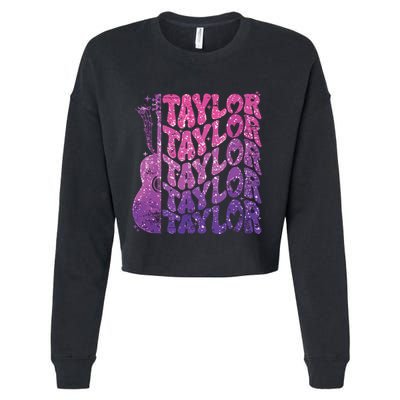 Girl Retro Taylor First Name Personalized Groovy 70s 80s Cropped Pullover Crew