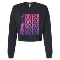 Girl Retro Taylor First Name Personalized Groovy 70s 80s Cropped Pullover Crew