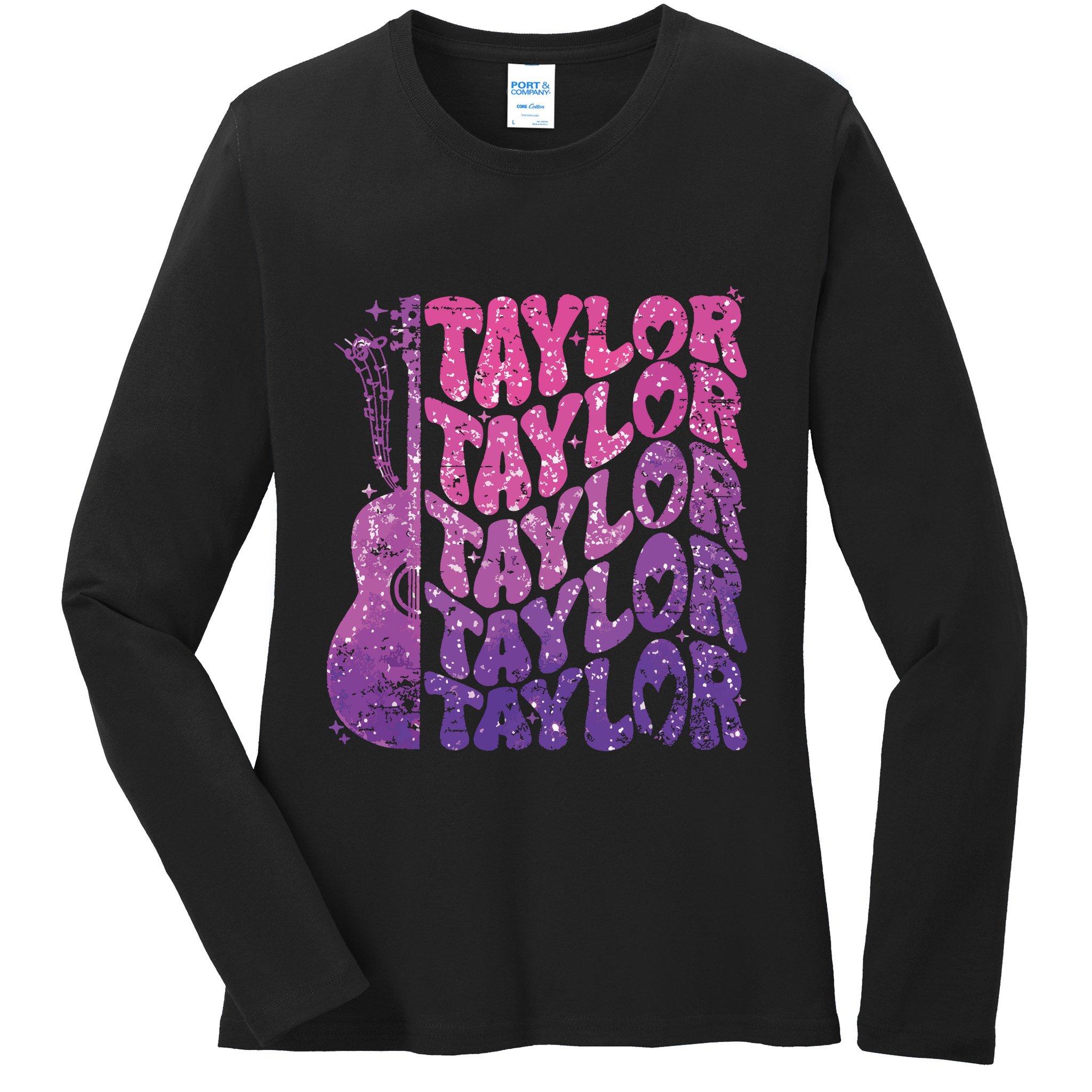Girl Retro Taylor First Name Personalized Groovy 70s 80s Ladies Long Sleeve Shirt